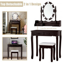 Load image into Gallery viewer, Makeup Dressing Table with Touch Switch Lighted Mirror and Cushioned Stool-Brown