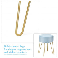 Load image into Gallery viewer, Round Velvet Ottoman Footrest Stool Side Table Dressing Chair w/ Metal Legs-Blue