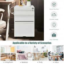 Load image into Gallery viewer, 3-Drawer Mobile File Cabinet Stee with Lock-White