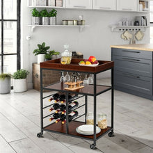 Load image into Gallery viewer, 3 Tier Storage Bar Serving Cart with Wine Rack