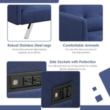 Load image into Gallery viewer, Convertible Futon Sofa Bed Folding Recliner with USB Ports and Power Strip-Blue