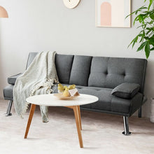 Load image into Gallery viewer, Convertible Folding Futon Sofa Bed Fabric with 2 Cup Holders-Dark Gray
