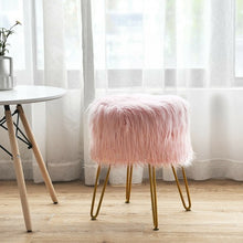 Load image into Gallery viewer, Faux Fur Vanity Chair Makeup Stool Furry Padded Seat Round Ottoman-Pink
