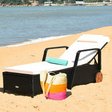 Load image into Gallery viewer, Adjustable Reclining Patio Rattan Wicker Lounge Chair with Wheels