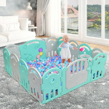 Load image into Gallery viewer, 14-Panel Baby Playpen with Music Box & Basketball Hoop-Light Green