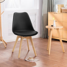 Load image into Gallery viewer, Set of 4 Dining Chair Mid Century Modern Shell PU Seat with Wooden Leg-Black