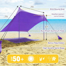 Load image into Gallery viewer, 7' x 7' Family Beach Tent Canopy Sunshade w/ 4 Poles-Purple