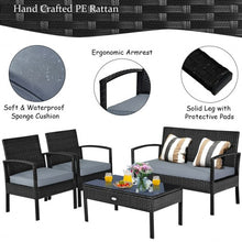 Load image into Gallery viewer, 4 PCS Patio Rattan Cushioned Furniture Set -Black