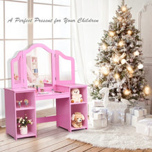 Load image into Gallery viewer, Kids Tri Folding Mirror Makeup Dressing Vanity Table Set-Pink