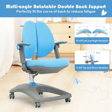 Load image into Gallery viewer, Kids Adjustable Height Depth Study Desk Chair with Sit-Brake Casters-Blue
