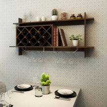 Load image into Gallery viewer, Wall Mount Wine Rack with Glass Holder & Storage Shelf-Walnut