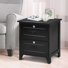 Load image into Gallery viewer, Solid Wood Elegant Storage Nightstand w/ 2 Locking Drawers-Black