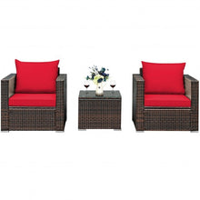 Load image into Gallery viewer, 3 Pcs Patio Conversation Rattan Furniture Set with Cushion-Red