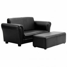 Load image into Gallery viewer, Black/White Kids Double Sofa with Ottoman-Black
