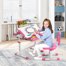 Load image into Gallery viewer, Height Adjustable Kids Study Table and Chair Set with Bookstand-Pink