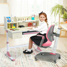 Load image into Gallery viewer, Kids Adjustable Height Depth Study Desk Chair with Sit-Brake Casters-Pink