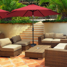 Load image into Gallery viewer, 9' Solar LED Lighted Patio Market Umbrella Tilt Adjustment Crank Lift -Burgundy