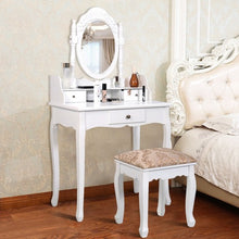 Load image into Gallery viewer, White Vanity Makeup Dressing Table with Rotating Mirror + 3 Drawers