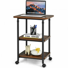 Load image into Gallery viewer, 3-tier Adjustable Printer Stand with 360° Swivel Casters-Brown