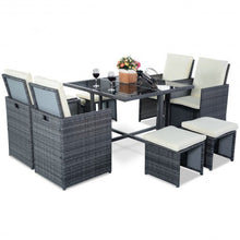 Load image into Gallery viewer, 9 pcs Cushioned Dining Table Rattan Furniture Set