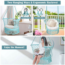 Load image into Gallery viewer, Hanging Hammock Chair Macrame Swing Hand Woven Cotton Backrest-Turquoise