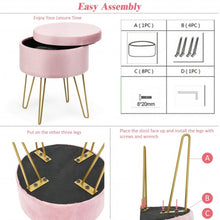Load image into Gallery viewer, Round Velvet Storage Ottoman Footrest Stool Vanity Chair with Metal Legs-Pink