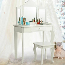 Load image into Gallery viewer, Kids Makeup Dressing Mirror Vanity Table Stool Set