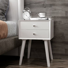 Load image into Gallery viewer, Wooden Nightstand Mid-Century End Side Table with 2 Storage Drawers-White