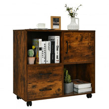 Load image into Gallery viewer, Mobile File Cabinet with Lateral Printer Stand and Storage Shelves -Brown