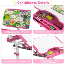 Load image into Gallery viewer, Height Adjustable Kids Study Table and Chair Set with Bookstand-Pink