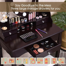 Load image into Gallery viewer, Oval Mirror Vanity Set with 10 LED Dimmable Bulbs and 3 Drawers-Brown