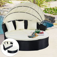 Load image into Gallery viewer, Outdoor Patio Rattan Round Retractable Canopy Daybed