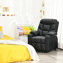 Load image into Gallery viewer, PU Leather Kids Recliner Chair with Cup Holders and Side Pockets-Black