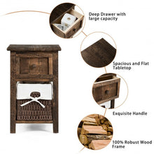 Load image into Gallery viewer, Small 2 Tier 1 Drawer Wood Nightstand with Basket-Coffee