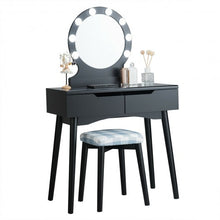 Load image into Gallery viewer, Dressing Table with Large Round Mirror and 8 Light Bulbs for Bedroom-Black