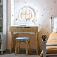 Load image into Gallery viewer, Dressing Table with Large Round Mirror and 8 Light Bulbs for Bedroom-Natural