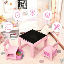 Load image into Gallery viewer, Kids Table Chairs Set With Storage Boxes Blackboard Whiteboard Drawing-Pink