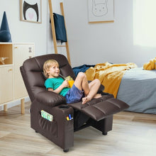 Load image into Gallery viewer, PU Leather Kids Recliner Chair with Cup Holders and Side Pockets-Brown