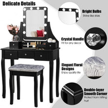 Load image into Gallery viewer, Vanity Dressing Table Set with 10 Dimmable Bulbs and Cushioned Stool-Black