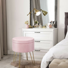 Load image into Gallery viewer, Round Velvet Storage Ottoman Footrest Stool Vanity Chair with Metal Legs-Pink