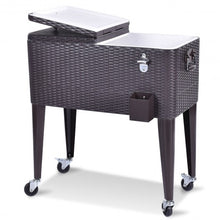 Load image into Gallery viewer, 80QT Outdoor Party Portable Rattan Rolling Cooler Cart