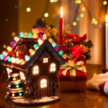 Load image into Gallery viewer, Hand-Painted Ceramic Christmas House with 44 Multicolored Lights