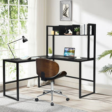 Load image into Gallery viewer, Industrial L-Shaped Desk Bookshelf 55" Corner Computer Gaming Table-Black