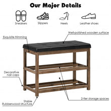 Load image into Gallery viewer, 2-Tier Wooden Shoe Rack Bench with Padded Seat-Brown