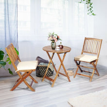 Load image into Gallery viewer, 3PCS Patio Folding Wooden Bistro Set Cushioned Chair -White