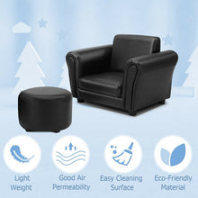 Load image into Gallery viewer, Black Kids Single Armrest Couch Sofa with Ottoman