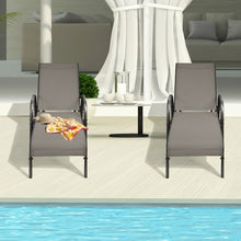 Load image into Gallery viewer, 2 Pcs Outdoor Patio Lounge Chair Chaise Fabric with Adjustable Reclining Armrest-Brown