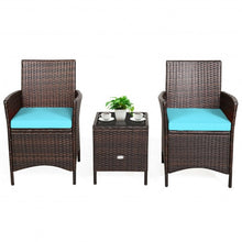 Load image into Gallery viewer, 3Pcs Patio Rattan Furniture Set Cushioned Sofa and Glass Tabletop Deck-Blue