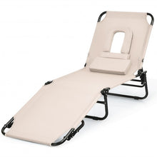 Load image into Gallery viewer, Outdoor Folding Chaise Beach Pool Patio Lounge Chair Bed with Adjustable Back and Hole-Beige