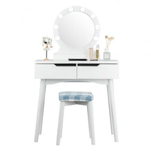 Load image into Gallery viewer, Dressing Table with Large Round Mirror and 8 Light Bulbs for Bedroom-White